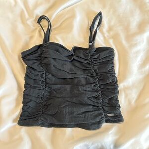 Hollister Women's Black Ruched Crop Tank Top